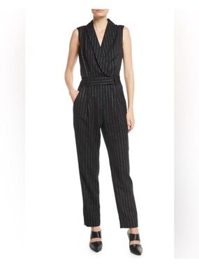 Milly Metallic Pinstripe Tuxedo Jumpsuit Sz 4